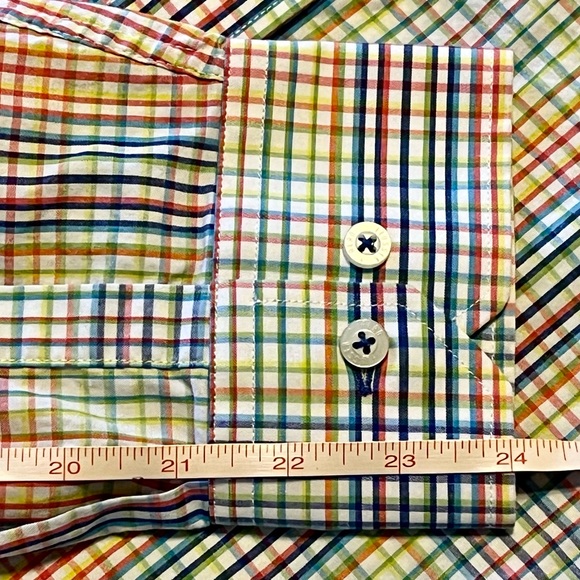Alan Flusser Button Down Multicolored Plaid Long Sleeve Dress Shirt Cotton Large - Picture 7 of 8